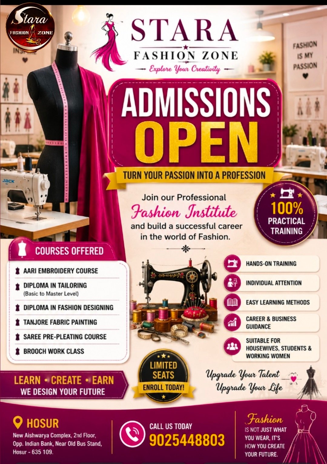 Tailoring and Fashion designing class in Hosur 